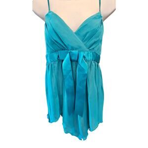 Frederick's of Hollywood sz XL teal sheer satin teddy tank adjustable EUC sexy